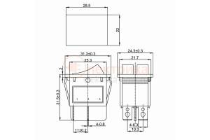 выключатель 2кл. 250V 15А (6с) ON-OFF красн. с подсветкой