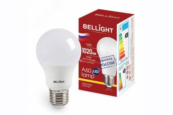 лампа диодная  А60 12Вт E27 3000к BELLIGHT
