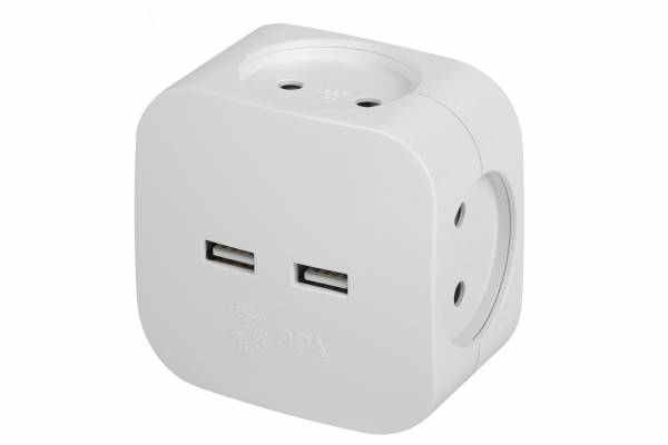 разветвитель на 4 розетки 220В+ 2xUSB 2400мА б/з ЭРА