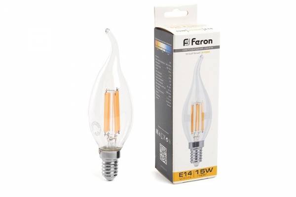 лампа диодная (на ветру)  F37 15W Е14 2700 прозр. FERON