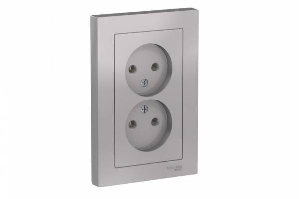 розетка  в сборе 2-м б/з AtlasDesign 16А IP20  алюм.