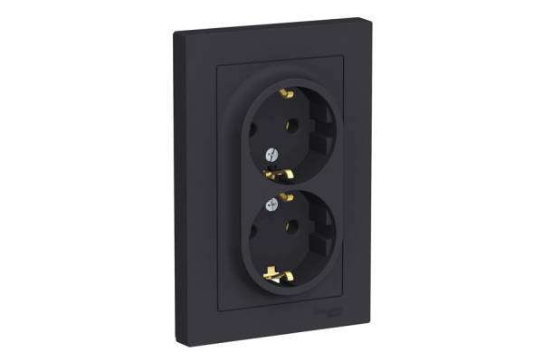 розетка 2-м СП AtlasDesign 16А IP20 с/з. в сборе карбон SE