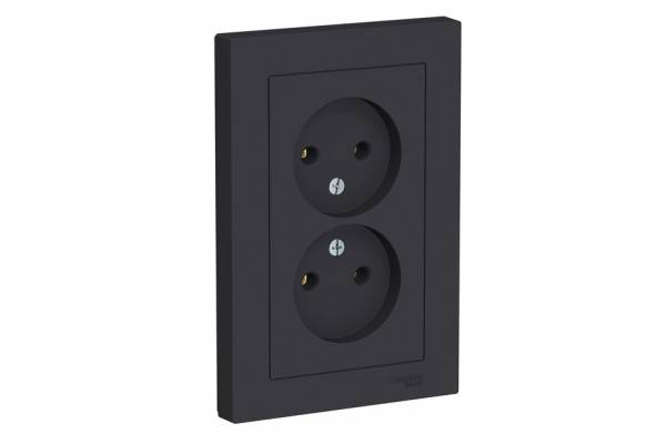 розетка 2-м СП AtlasDesign 16А IP20 б/з. в сборе карбон SE
