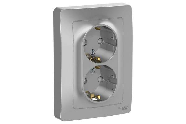 Розетка 2-м СП Blanca 16А IP20 250В с заземл. защ. шторки алюм. SchE BLNRS001123 Розетка 2-м СП Blanca 16А IP20 250В с заземл. защ. шторки алюм. SchE BLNRS001123