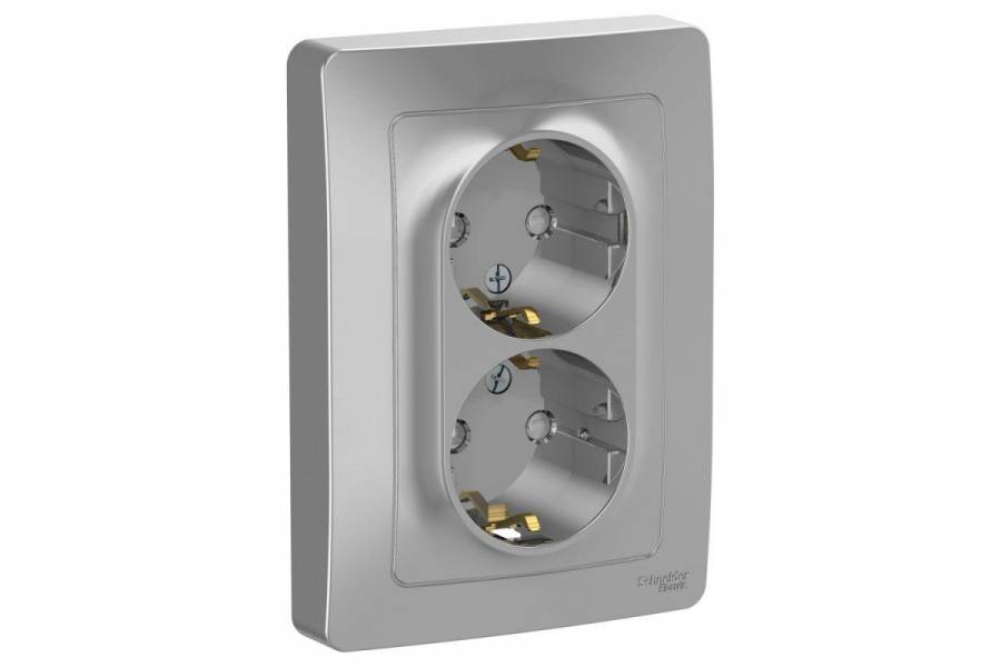 Розетка 2-м СП Blanca 16А IP20 250В с заземл. защ. шторки алюм. SchE BLNRS001123 Розетка 2-м СП Blanca 16А IP20 250В с заземл. защ. шторки алюм. SchE BLNRS001123