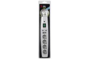 Удлинитель с сетевым фильтром 5х2м с заземл. 10А IP20 SFU-5es-2m-W 5гн+2хUSB защ. шторки с выкл. ПВС 3х0.75 бел. ЭРА C0043327