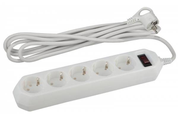 Удлинитель с сетевым фильтром 5х3м USF-5es-3m-W с заземл с выкл. ПВС 3х0.75 бел.ЭРА Б0019033