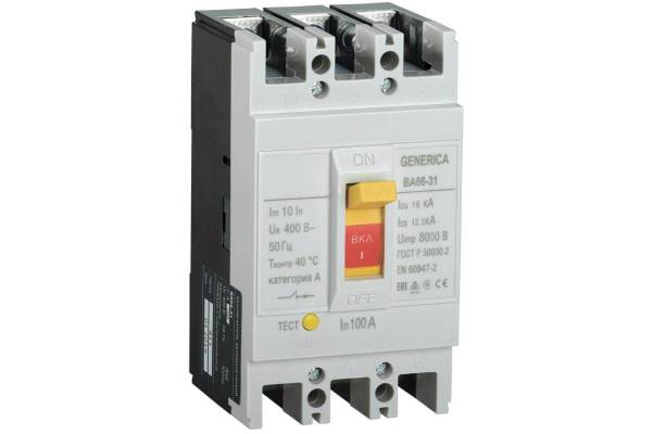 Выключатель автоматический 3п 100А 18кА ВА66-31 GENERICA IEK SAV10-3-0100-G
