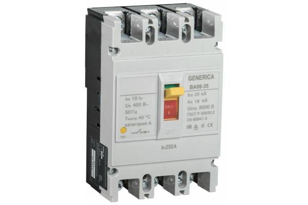 Выключатель автоматический 3п 250А 25кА ВА66-35 GENERICA IEK SAV30-3-0250-G