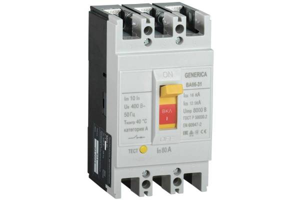Выключатель автоматический 3п 80А 18кА ВА66-31 GENERICA IEK SAV10-3-0080-G