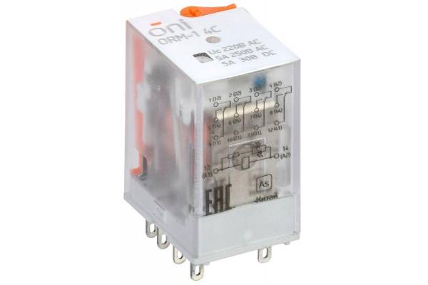 Реле интерфейсное ORM-1 4C 220В AC с LED и тест. кнопкой ONI ORM-1-4C-AC220V-L-B