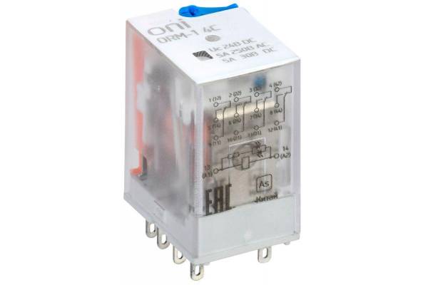 Реле интерфейсное ORM-1 4C 24В DC с LED и тест. кнопкой ONI ORM-1-4C-DC24V-L-B