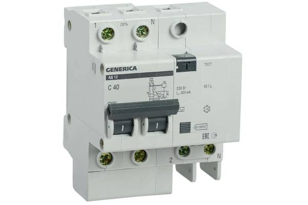 Выключатель автоматический дифференциального тока 2п 40А 300мА АД12 GENERICA ИЭК MAD15-2-040-C-300