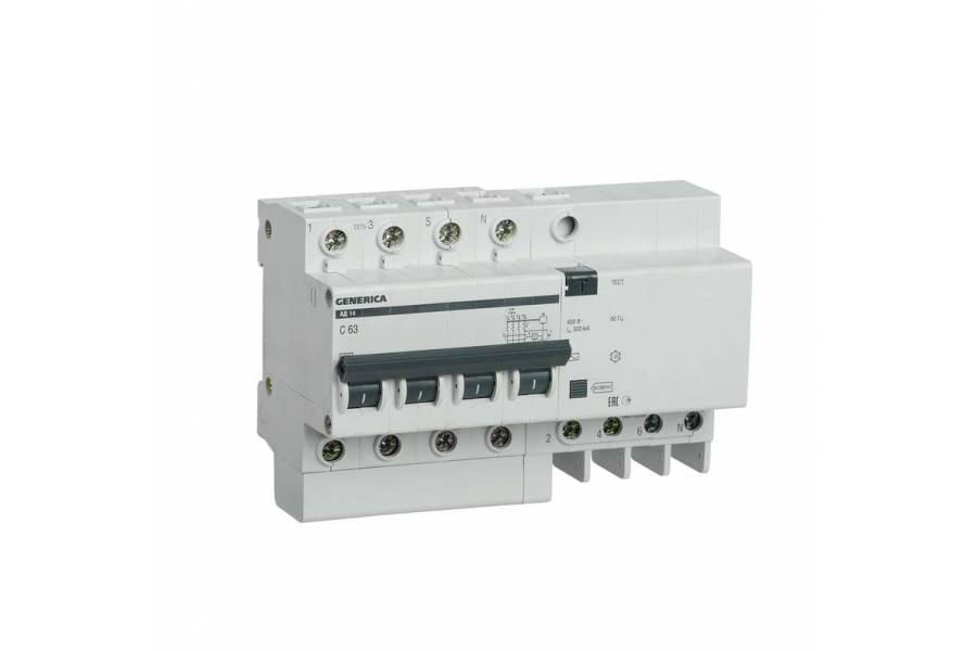 Выключатель автоматический дифференциального тока 4п 63А 300мА АД14 GENERICA ИЭК MAD15-4-063-C-300