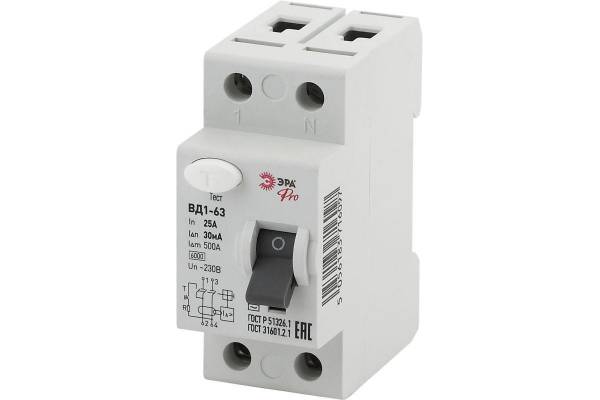 Выключатель дифференциального тока (УЗО) 1P+N 32А 30мА ВД1-63 Pro NO-902-27 ЭРА Б0031876