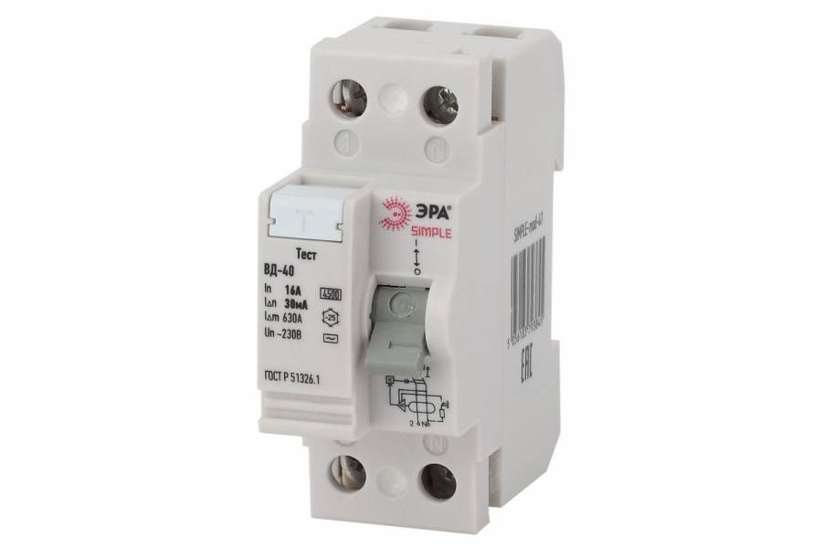 Выключатель дифференциального тока (УЗО) 2п 25А/30мА ВД-40 (электронное) SIMPLE-mod-42 ЭРА Б0039262