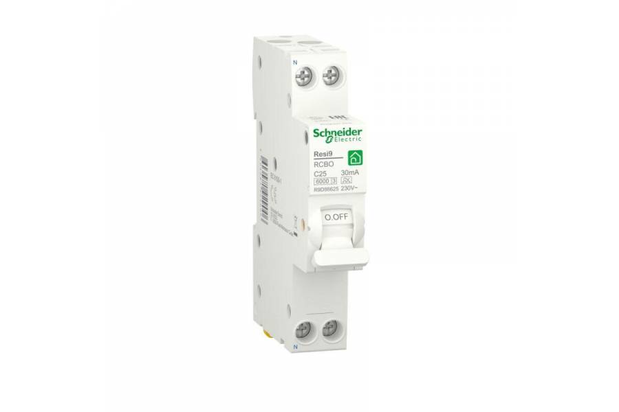 Выключатель автоматический дифференциального тока (ДИФ) RESI9 1P+N С 25А 6000А 30мА 18мм тип A SchE R9D88625