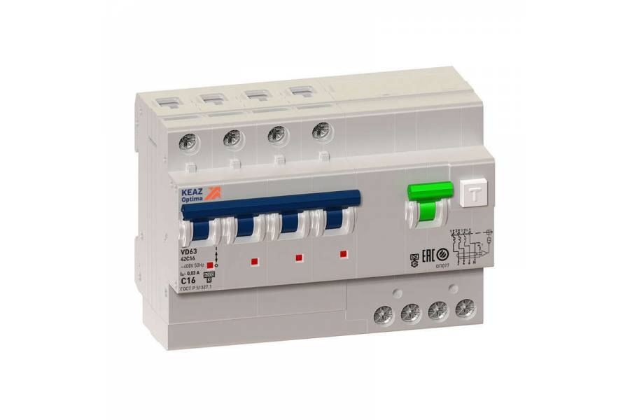 Выключатель автоматический дифференциального тока 4п C 40А 30мА тип A 6кА OptiDin VD63 УХЛ4 КЭАЗ 103480