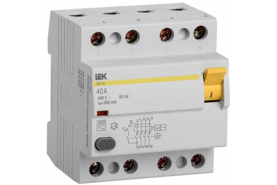 Выключатель дифференциального тока (УЗО) 4п 40А 300мА тип AC ВД1-63 IEK MDV10-4-040-300