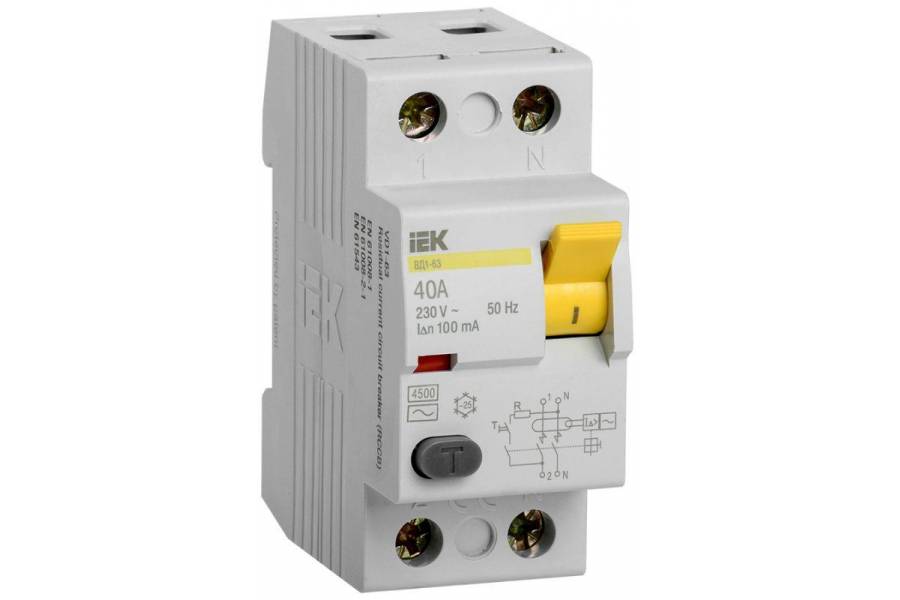 Выключатель дифференциального тока (УЗО) 2п 40А 100мА тип AC ВД1-63 IEK MDV10-2-040-100