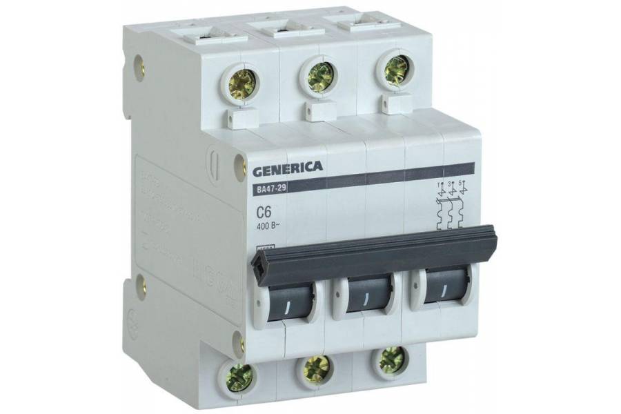 Выключатель автоматический модульный 3п C 6А 4.5кА ВА47-29 GENERICA IEK MVA25-3-006-C