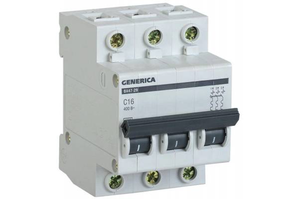 Выключатель автоматический модульный 3п C 16А 4.5кА ВА47-29 GENERICA IEK MVA25-3-016-C