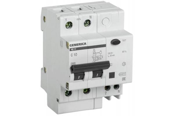 Выключатель автоматический дифференциального тока 2п 10А 30мА АД12 GENERICA IEK MAD15-2-010-C-030