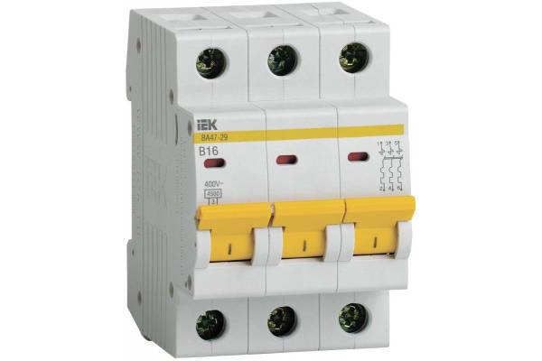 Выключатель автоматический модульный 3п B 16А 4.5кА ВА47-29 IEK MVA20-3-016-B
