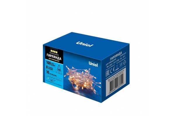 Гирлянда LED ULD-S1000-100/DTA WARM WHITE IP20 10м 100 диодов тепл. бел. свет провод прозр. Uniel UL-00007200