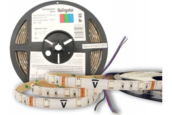 Лента светодиодная 71 428 NLS-5050RGB30-7.2 IP65 12B R5 7.2Вт/м (уп.5м) Navigator 71428