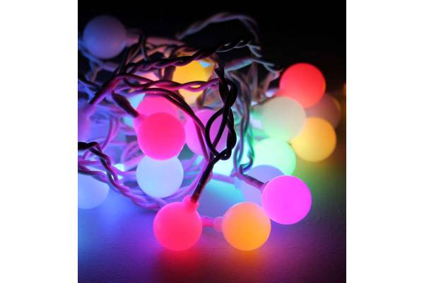 Гирлянда светодиодная 100LED Шарики 2.5см шнур 13м IP44 удлинение до 4шт. мигание мультиколор Космос KOC_GIR100BallRGB_IP