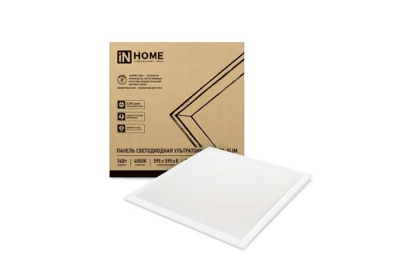 Светильник светодиодный LP-02-SLIM 36Вт 4000К IP40 3000лм 230В 595х595х8мм встраив. без ЭПРА ультратонкая панель бел. IN HOME 4690612031262