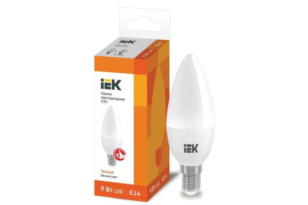 Лампа светодиодная ECO C35 9Вт свеча 3000К E14 230В IEK LLE-C35-9-230-30-E14