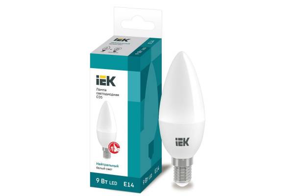 Лампа светодиодная ECO C35 9Вт свеча 4000К E14 230В IEK LLE-C35-9-230-40-E14