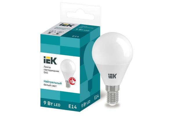 Лампа светодиодная ECO G45 9Вт шар 4000К E14 230В IEK LLE-G45-9-230-40-E14