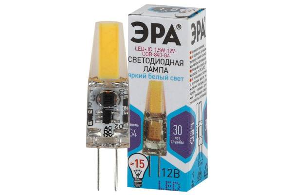 Лампа светодиодная LED-JC-1.5W-12V-COB-840-G4 120лм ЭРА Б0033198