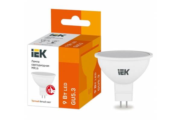 Лампа светодиодная MR16 софит 9Вт 230В 3000К GU5.3 IEK LLE-MR16-9-230-30-GU5