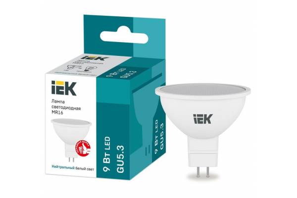 Лампа светодиодная MR16 софит 9Вт 230В 4000К GU5.3 IEK LLE-MR16-9-230-40-GU5