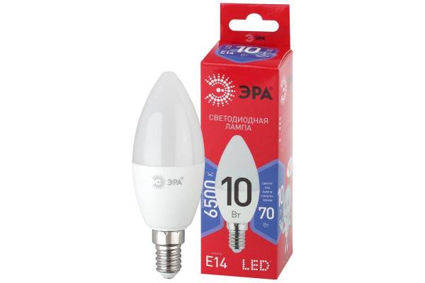 Лампа светодиодная ECO LED B35-10W-865-E14 R (диод свеча 10Вт холодн. E14) (10/100/3500) ЭРА Б0045337