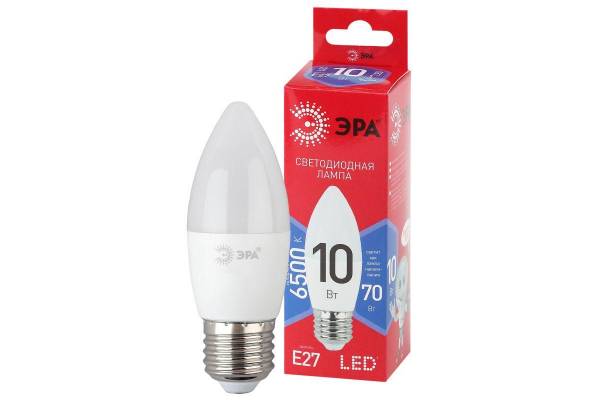 Лампа светодиодная ECO LED B35-10W-865-E27 R (диод свеча 10Вт холодн. E27) (10/100/3500) ЭРА Б0045338