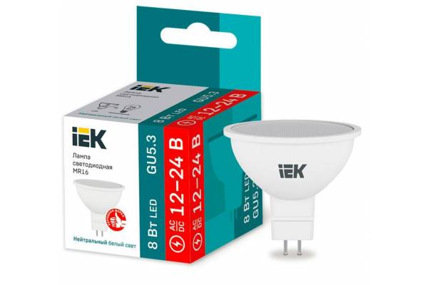 Лампа светодиодная MR16 софит 8Вт 12-24В 4000К GU5.3 (низковольтная) IEK LLE-MR16-08-12-24-40-GU5