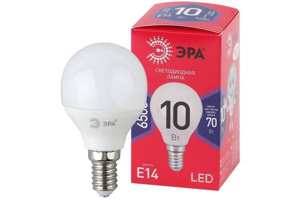 Лампа светодиодная ECO LED P45-10W-865-E14 R (диод шар 10Вт холодн. E14) (10/100/3600) Эра Б0045354