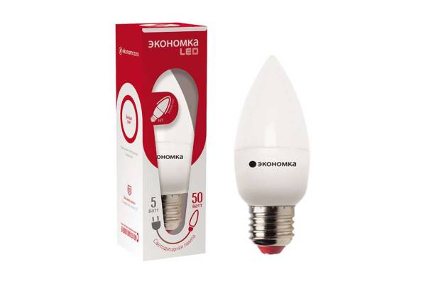 Лампа светодиодная CN 5Вт свеча 4500К бел. E27 350лм 220-240В ЭКОНОМКА Eco_LED5wCNE2745