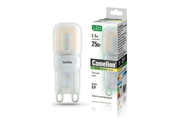 Лампа светодиодная LED2.5-G9-SL/830/G9 2.5Вт капсульная 3000К тепл. бел. G9 200лм 220-240В Camelion 12023