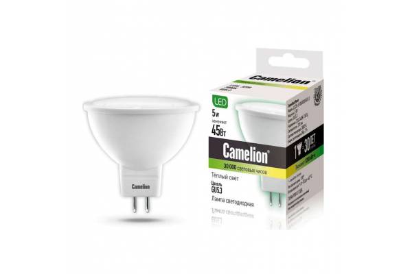 Лампа светодиодная LED5-S108/830/GU5.3 5Вт 3000К тепл. бел. GU5.3 370лм 220-240В Camelion 12041