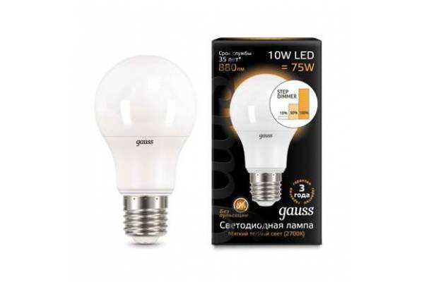 Лампа светодиодная Black A60 10Вт 2700К E27 step dimmable диммир. Gauss 102502110-S