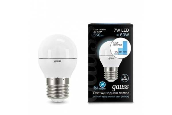Лампа светодиодная Black Globe 7Вт E27 4100К step dimmable диммир. Gauss 105102207-S