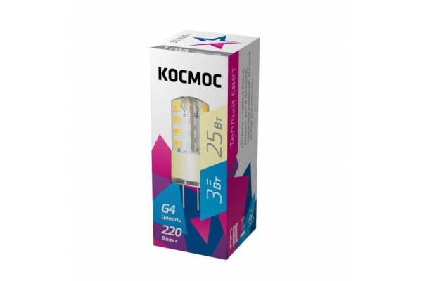 Лампа светодиодная 3Вт 220В G4 3000К КОСМОС LksmLED3wJCG4220v30