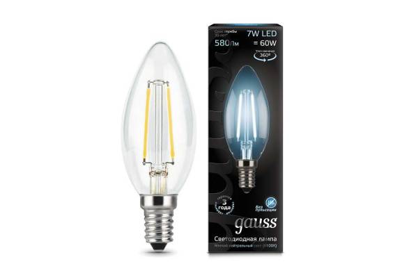 Лампа светодиодная филаментная Black Filament 7Вт свеча 4100К E14 Gauss 103801207