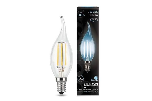 Лампа светодиодная филаментная Black Filament 7Вт свеча на ветру 4100К E14 Gauss 104801207